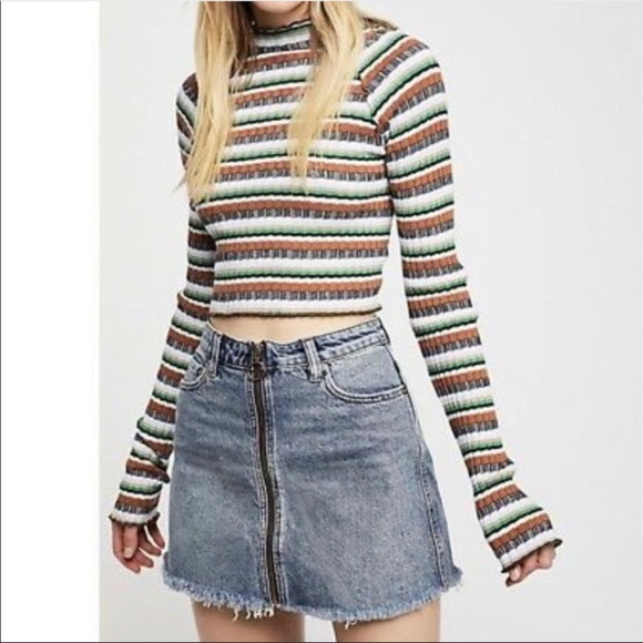 WE THE FREE Free People Zip UP Jean Skirt Copper Blue Size 26 OB841640 - Picture 2 of 10